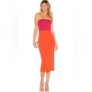 NBD KYRA MIDI DRESS IN FUCHSIA & ORANGE